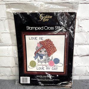 Golden Bee Stamped Cross Stitch Love Me Love My Cat Needle Craft Kit NIP